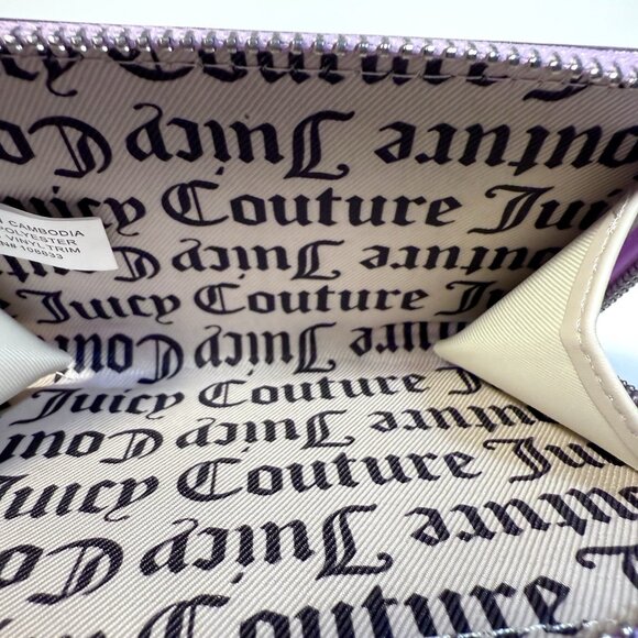 NWT Juicy Couture String Of Pearls Double Medium Zip Around Wallet Violet Tulle - Picture 6 of 9